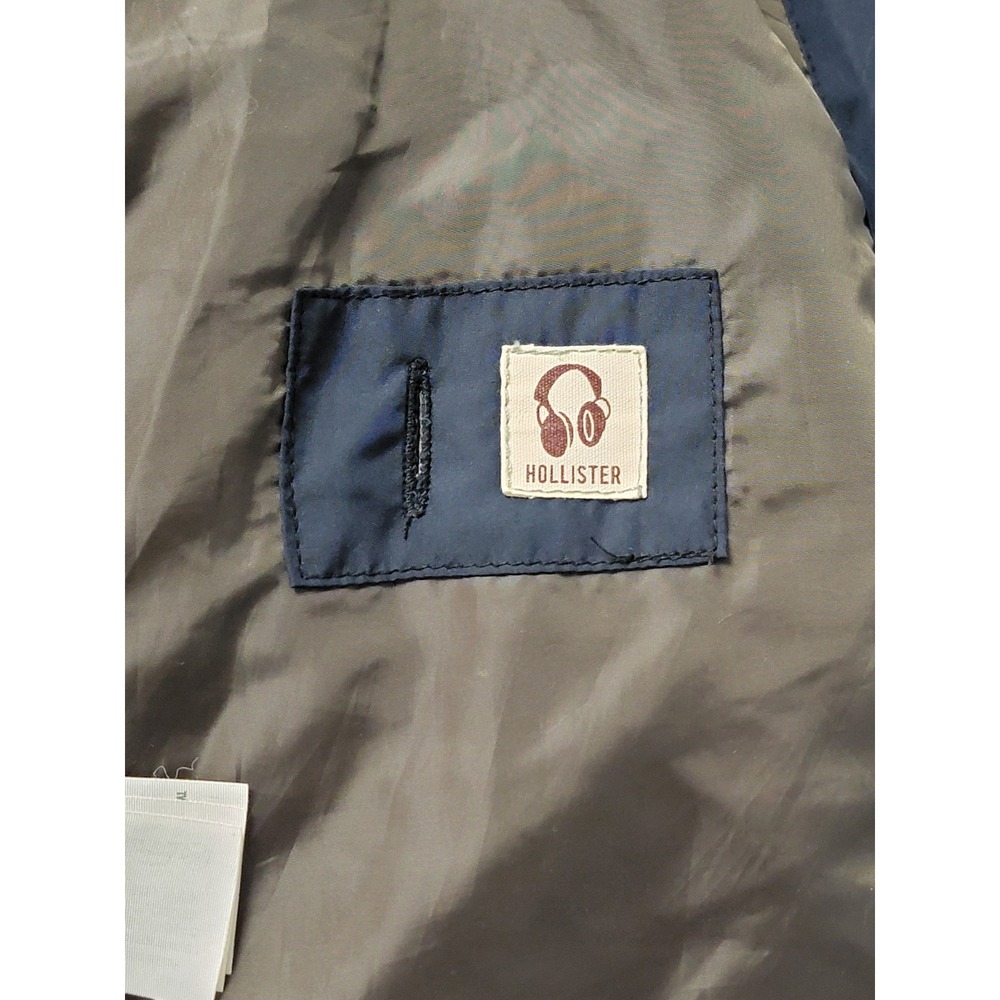 Hollister Diamond Quilted Puffer Jacket Mens Medium Navy Lined Hooded Full Zip - Picture 7 of 9